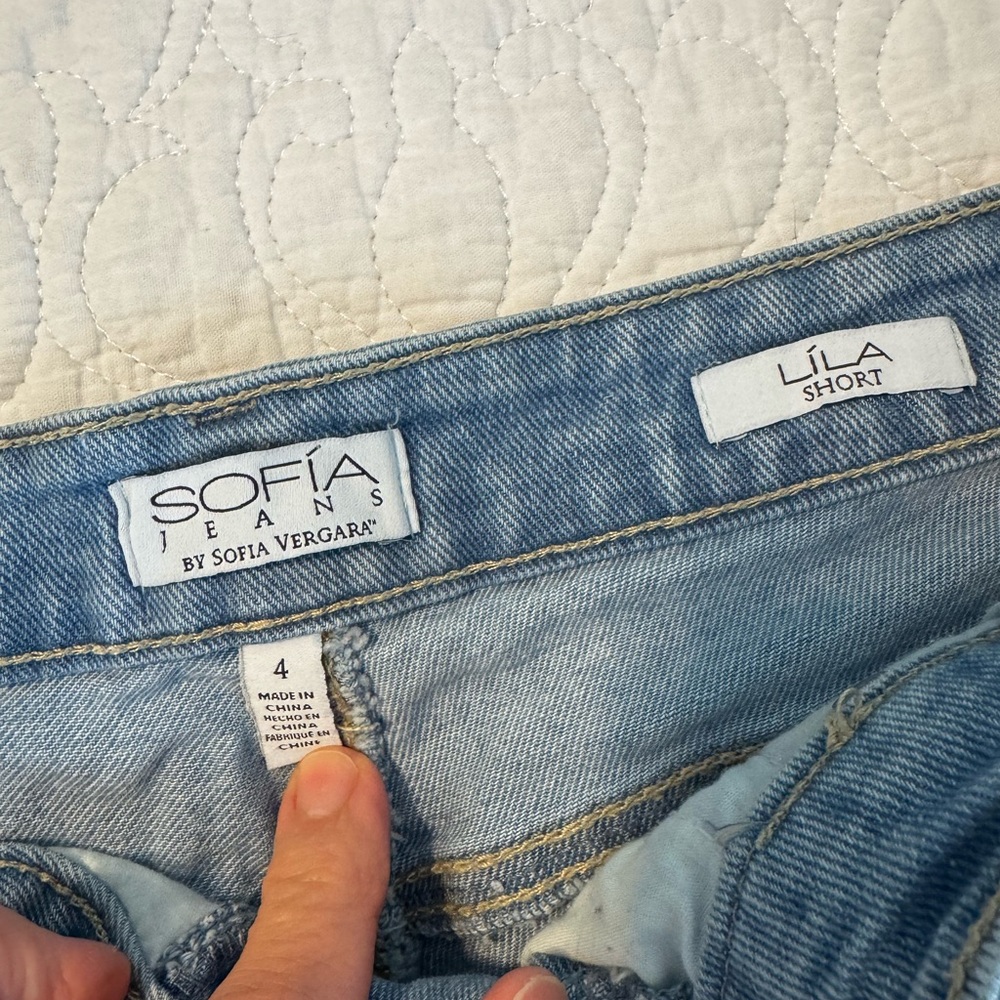 sofia by sofia vergara Light Blue Button-Fly Distressed Denim Shorts - Picture 2 of 3